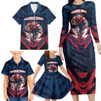 Personalised Melbourne Demons Football Family Matching Long Sleeve Bodycon Dress and Hawaiian Shirt Fierce Devil Mascot 3D Grunge City Art
