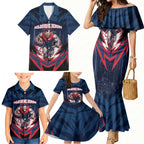 Personalised Melbourne Demons Football Family Matching Mermaid Dress and Hawaiian Shirt Fierce Devil Mascot 3D Grunge City Art