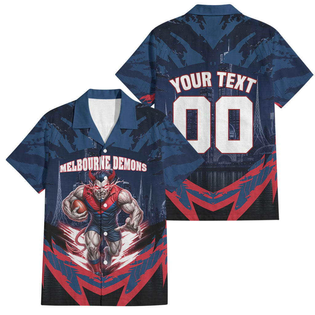 Personalised Melbourne Demons Football Family Matching Mermaid Dress and Hawaiian Shirt Fierce Devil Mascot 3D Grunge City Art