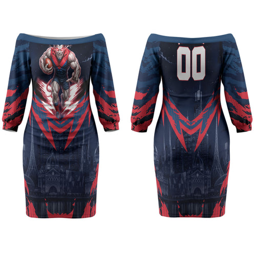 Personalised Melbourne Demons Football Family Matching Off The Shoulder Long Sleeve Dress and Hawaiian Shirt Fierce Devil Mascot 3D Grunge City Art