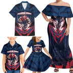 Personalised Melbourne Demons Football Family Matching Off Shoulder Maxi Dress and Hawaiian Shirt Fierce Devil Mascot 3D Grunge City Art