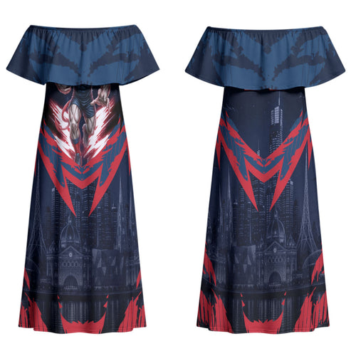 Personalised Melbourne Demons Football Family Matching Off Shoulder Maxi Dress and Hawaiian Shirt Fierce Devil Mascot 3D Grunge City Art