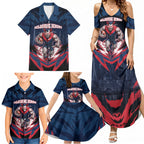 Personalised Melbourne Demons Football Family Matching Summer Maxi Dress and Hawaiian Shirt Fierce Devil Mascot 3D Grunge City Art