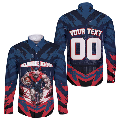 Personalised Melbourne Demons Football Family Matching Summer Maxi Dress and Hawaiian Shirt Fierce Devil Mascot 3D Grunge City Art