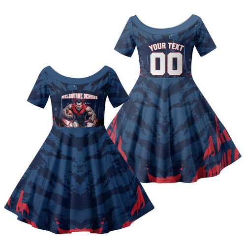 Personalised Melbourne Demons Football Family Matching Summer Maxi Dress and Hawaiian Shirt Fierce Devil Mascot 3D Grunge City Art