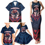 Personalised Melbourne Demons Football Family Matching Tank Maxi Dress and Hawaiian Shirt Fierce Devil Mascot 3D Grunge City Art