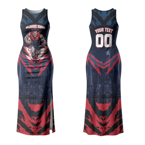 Personalised Melbourne Demons Football Family Matching Tank Maxi Dress and Hawaiian Shirt Fierce Devil Mascot 3D Grunge City Art