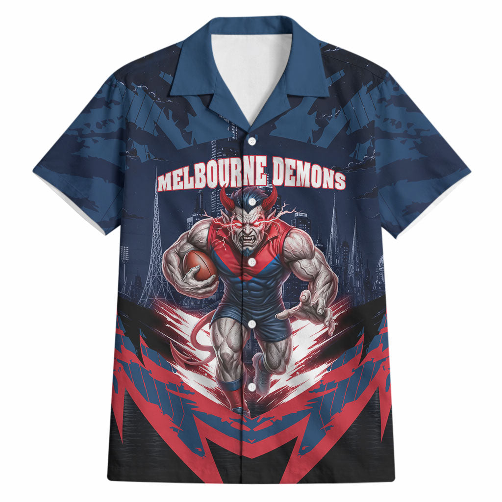 Personalised Melbourne Demons Football Hawaiian Shirt Fierce Devil Mascot 3D Grunge City Art