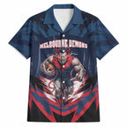 Personalised Melbourne Demons Football Hawaiian Shirt Fierce Devil Mascot 3D Grunge City Art