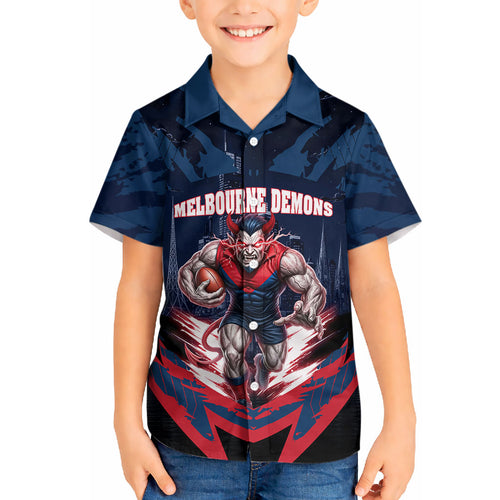 Personalised Melbourne Demons Football Hawaiian Shirt Fierce Devil Mascot 3D Grunge City Art