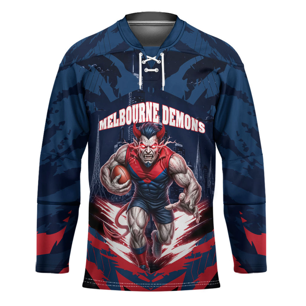 Personalised Melbourne Demons Football Hockey Jersey Fierce Devil Mascot 3D Grunge City Art