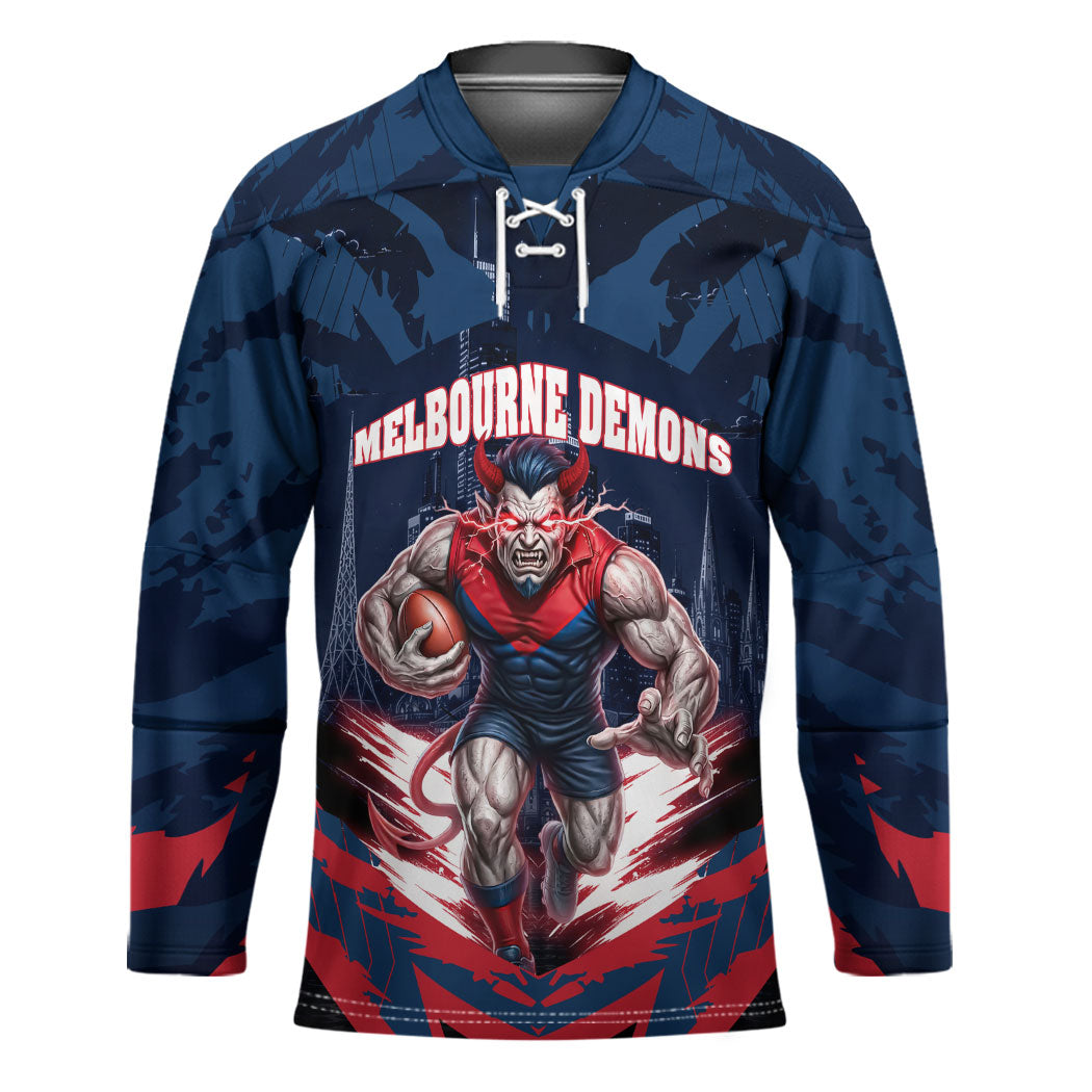Personalised Melbourne Demons Football Hockey Jersey Fierce Devil Mascot 3D Grunge City Art