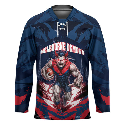 Personalised Melbourne Demons Football Hockey Jersey Fierce Devil Mascot 3D Grunge City Art