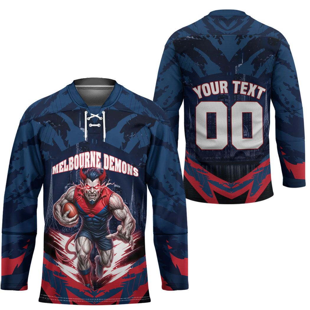 Personalised Melbourne Demons Football Hockey Jersey Fierce Devil Mascot 3D Grunge City Art