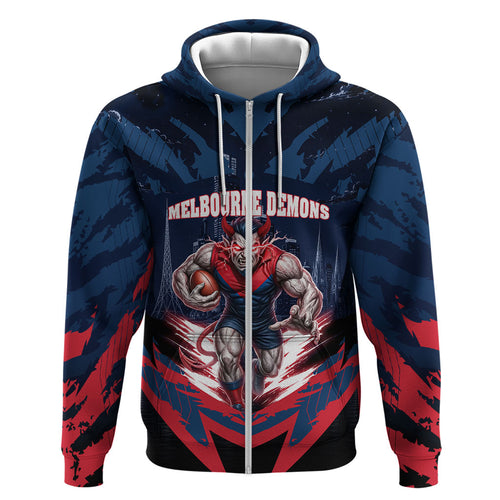 Personalised Melbourne Demons Football Hoodie Fierce Devil Mascot 3D Grunge City Art