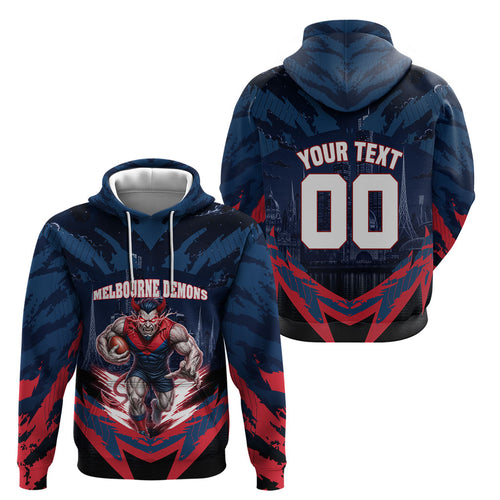 Personalised Melbourne Demons Football Hoodie Fierce Devil Mascot 3D Grunge City Art