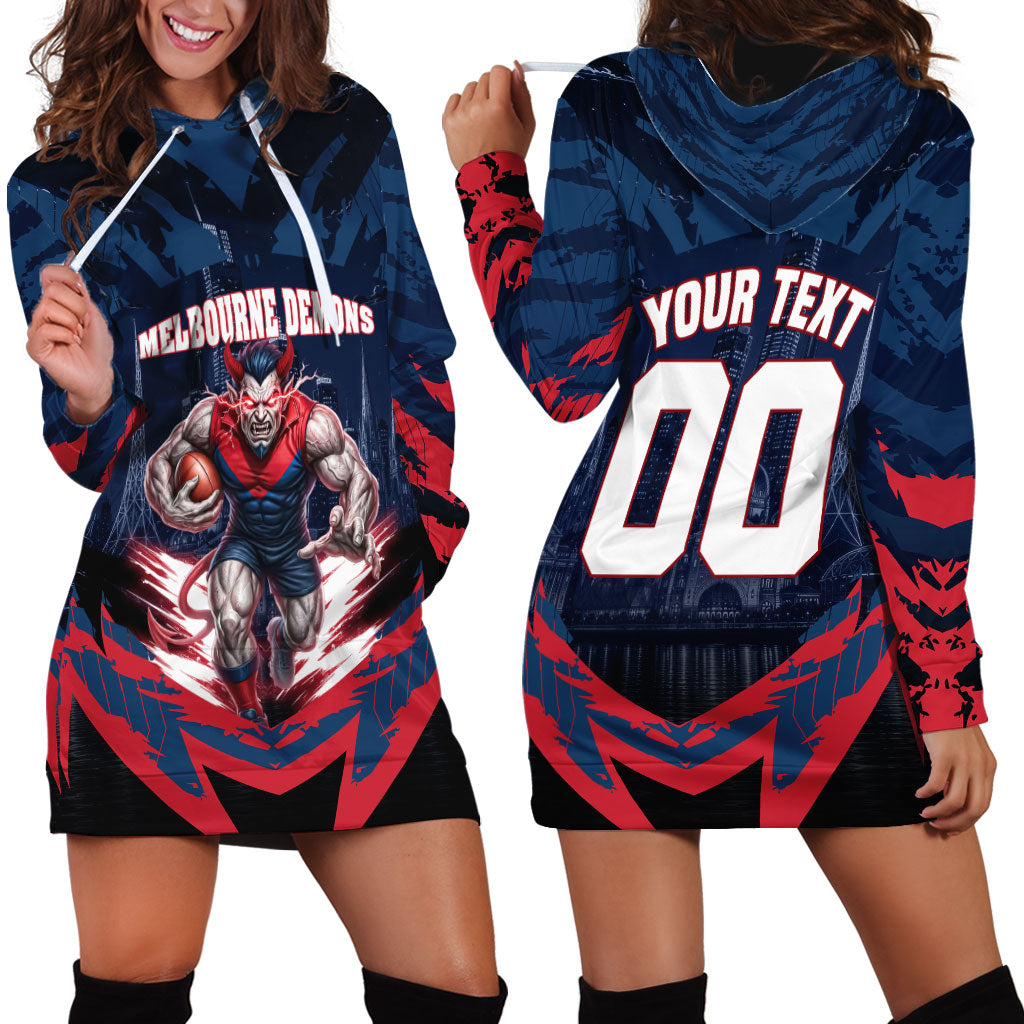 Personalised Melbourne Demons Football Hoodie Dress Fierce Devil Mascot 3D Grunge City Art