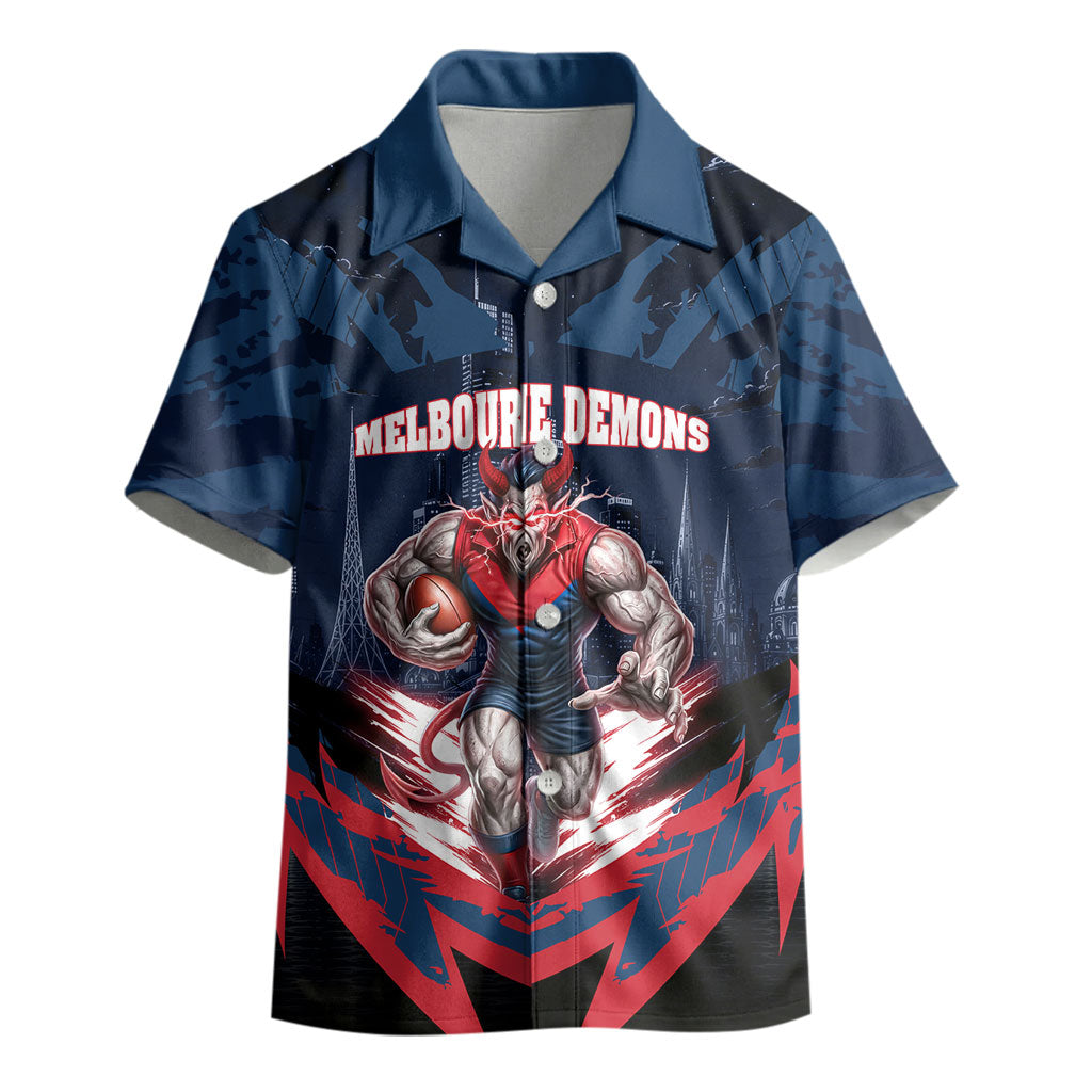 Personalised Melbourne Demons Football Kid Hawaiian Shirt Fierce Devil Mascot 3D Grunge City Art
