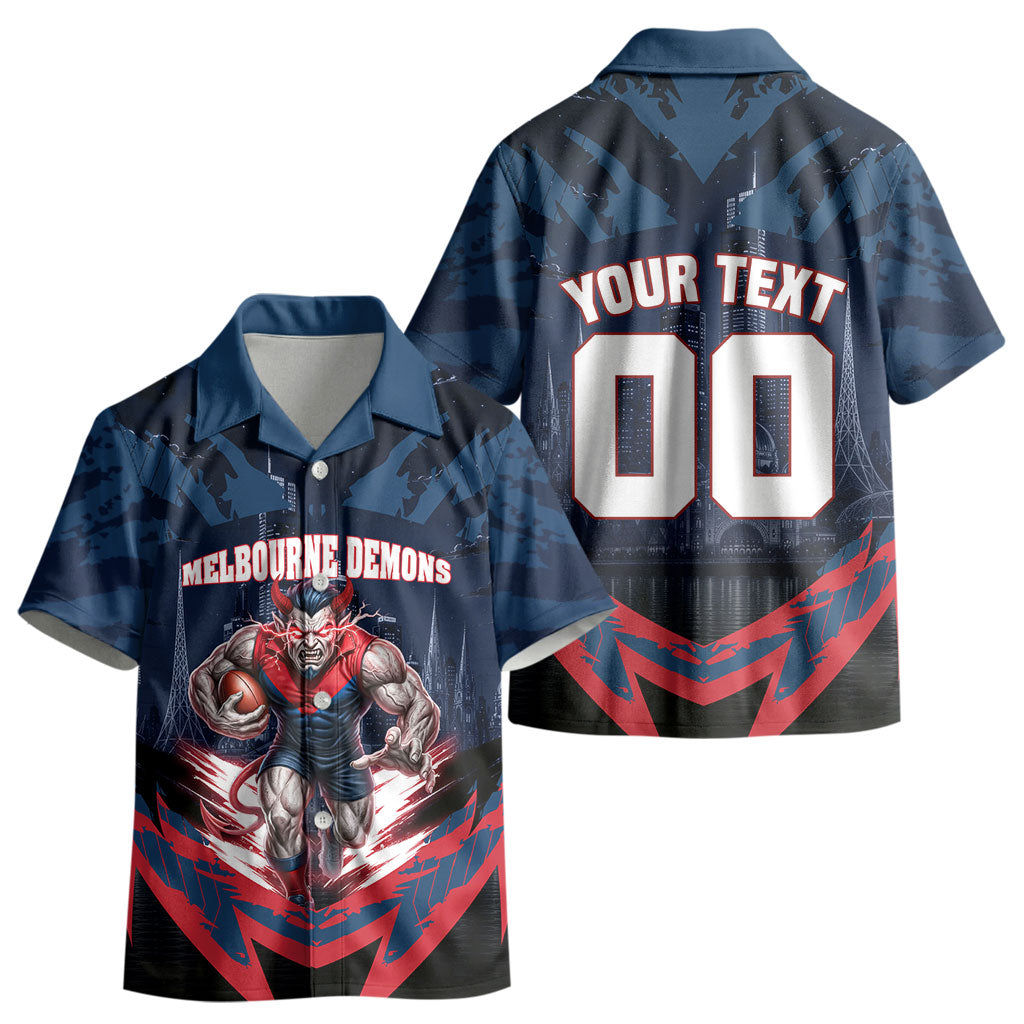 Personalised Melbourne Demons Football Kid Hawaiian Shirt Fierce Devil Mascot 3D Grunge City Art