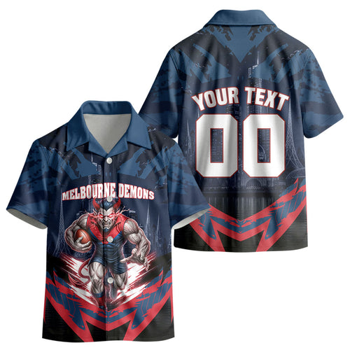 Personalised Melbourne Demons Football Kid Hawaiian Shirt Fierce Devil Mascot 3D Grunge City Art