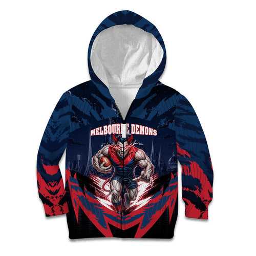 Personalised Melbourne Demons Football Kid Hoodie Fierce Devil Mascot 3D Grunge City Art