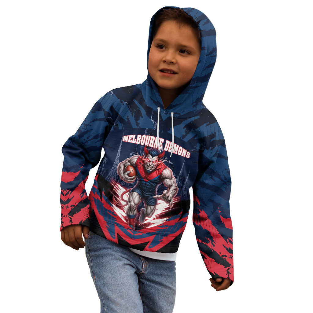 Personalised Melbourne Demons Football Kid Hoodie Fierce Devil Mascot 3D Grunge City Art