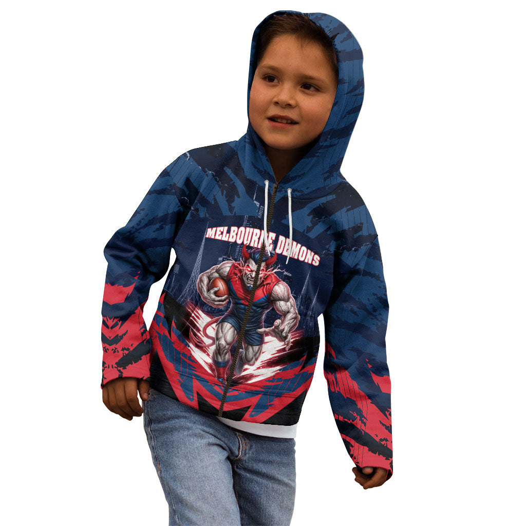 Personalised Melbourne Demons Football Kid Hoodie Fierce Devil Mascot 3D Grunge City Art