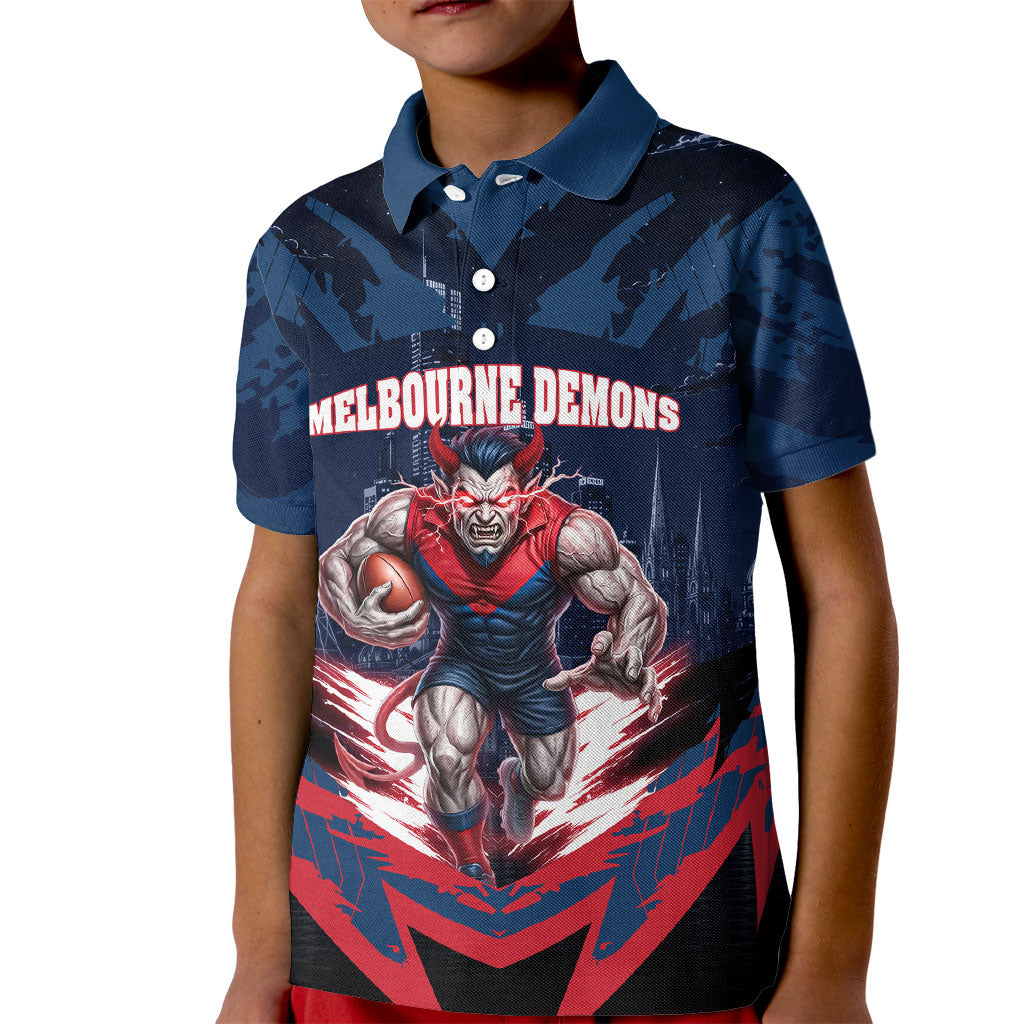 Personalised Melbourne Demons Football Kid Polo Shirt Fierce Devil Mascot 3D Grunge City Art