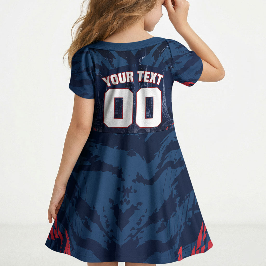 Personalised Melbourne Demons Football Kid Short Sleeve Dress Fierce Devil Mascot 3D Grunge City Art