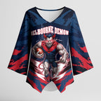 Personalised Melbourne Demons Football Kimono Sleeve Blouse Fierce Devil Mascot 3D Grunge City Art
