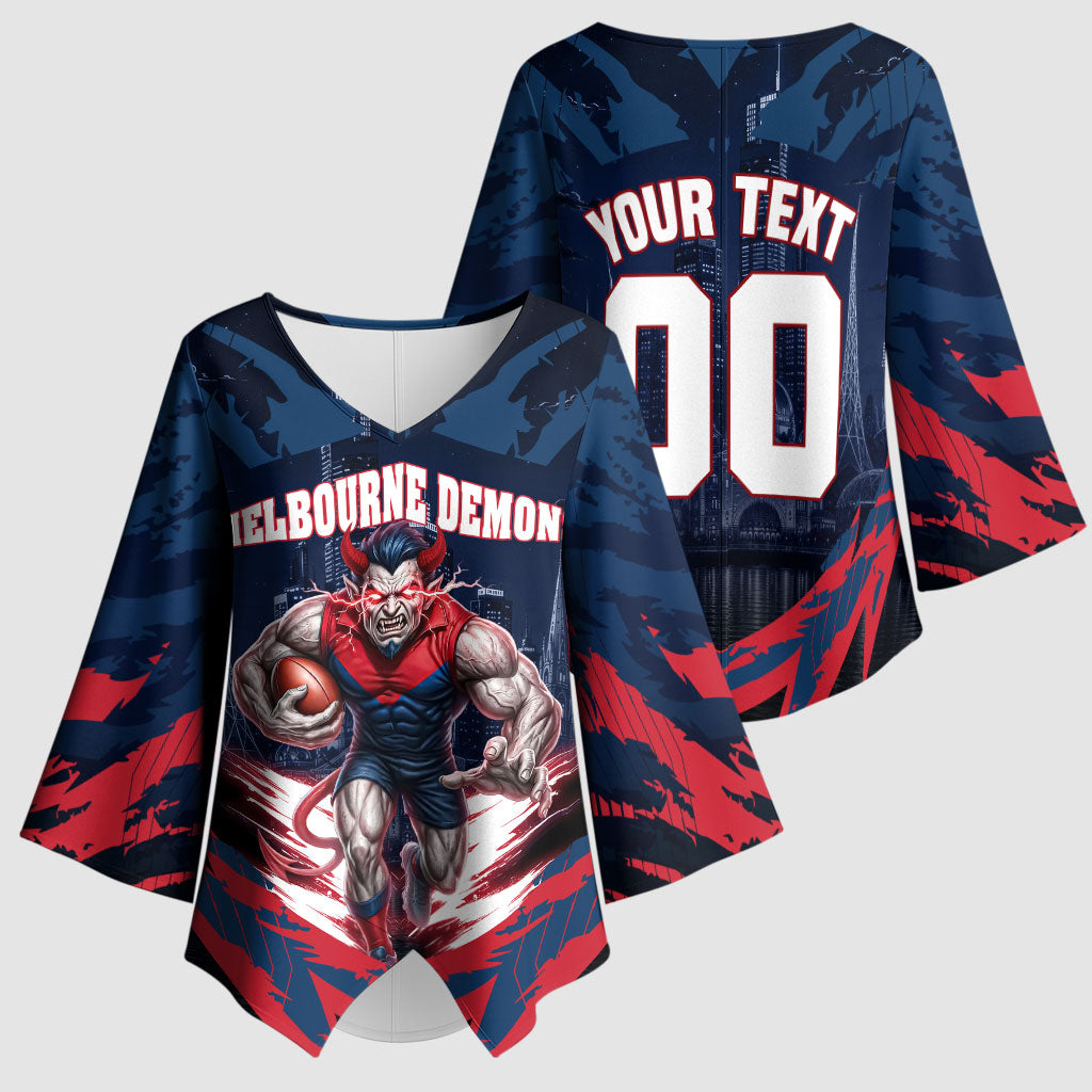 Personalised Melbourne Demons Football Kimono Sleeve Blouse Fierce Devil Mascot 3D Grunge City Art