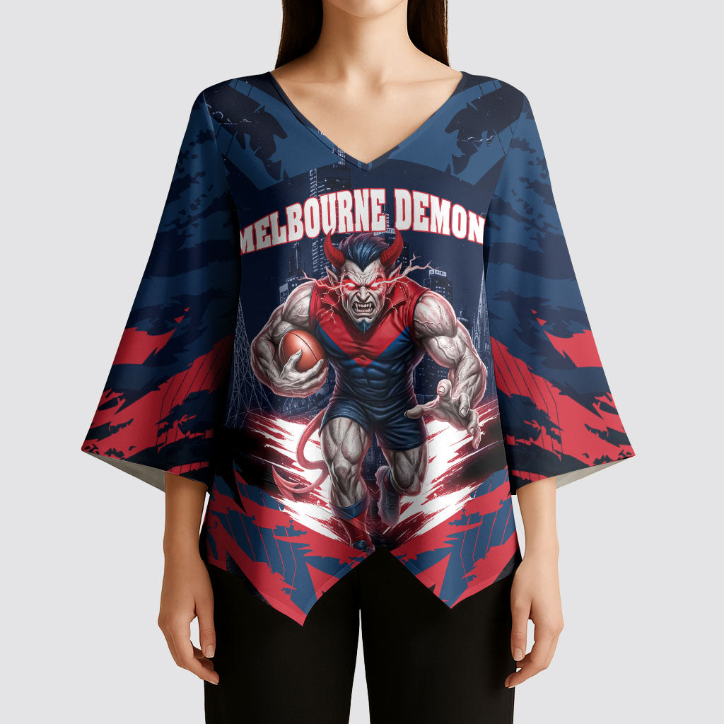 Personalised Melbourne Demons Football Kimono Sleeve Blouse Fierce Devil Mascot 3D Grunge City Art