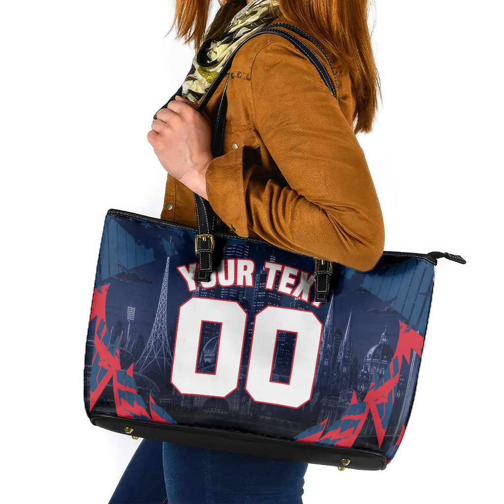 Personalised Melbourne Demons Football Leather Tote Bag Fierce Devil Mascot 3D Grunge City Art