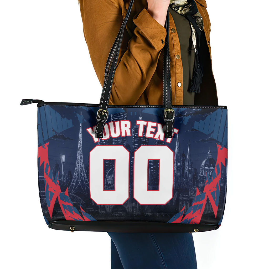Personalised Melbourne Demons Football Leather Tote Bag Fierce Devil Mascot 3D Grunge City Art