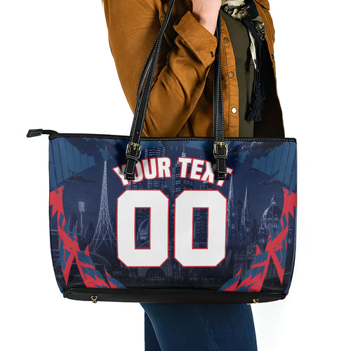 Personalised Melbourne Demons Football Leather Tote Bag Fierce Devil Mascot 3D Grunge City Art