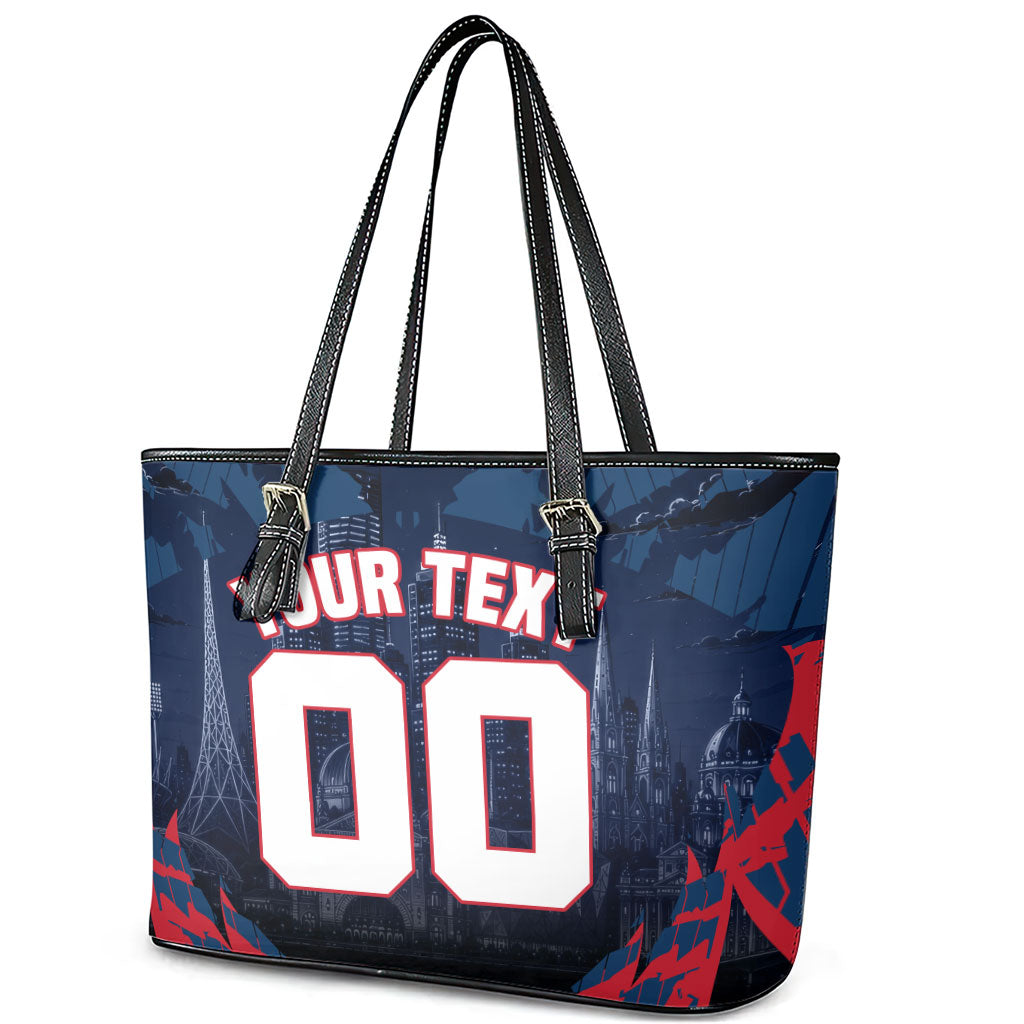 Personalised Melbourne Demons Football Leather Tote Bag Fierce Devil Mascot 3D Grunge City Art