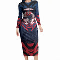 Personalised Melbourne Demons Football Long Sleeve Bodycon Dress Fierce Devil Mascot 3D Grunge City Art