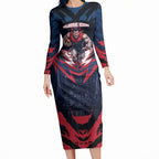 Personalised Melbourne Demons Football Long Sleeve Bodycon Dress Fierce Devil Mascot 3D Grunge City Art