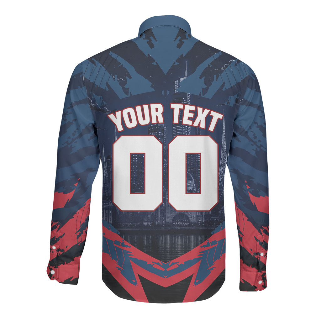 Personalised Melbourne Demons Football Long Sleeve Button Shirt Fierce Devil Mascot 3D Grunge City Art