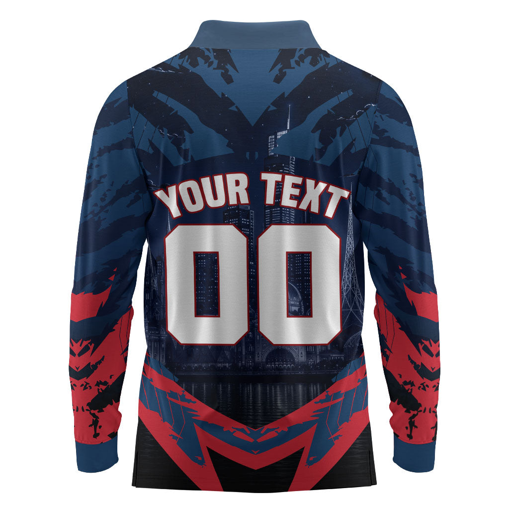 Personalised Melbourne Demons Football Long Sleeve Polo Shirt Fierce Devil Mascot 3D Grunge City Art
