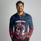 Personalised Melbourne Demons Football Long Sleeve Polo Shirt Fierce Devil Mascot 3D Grunge City Art