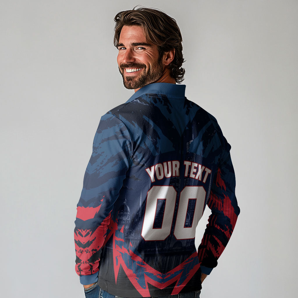 Personalised Melbourne Demons Football Long Sleeve Polo Shirt Fierce Devil Mascot 3D Grunge City Art