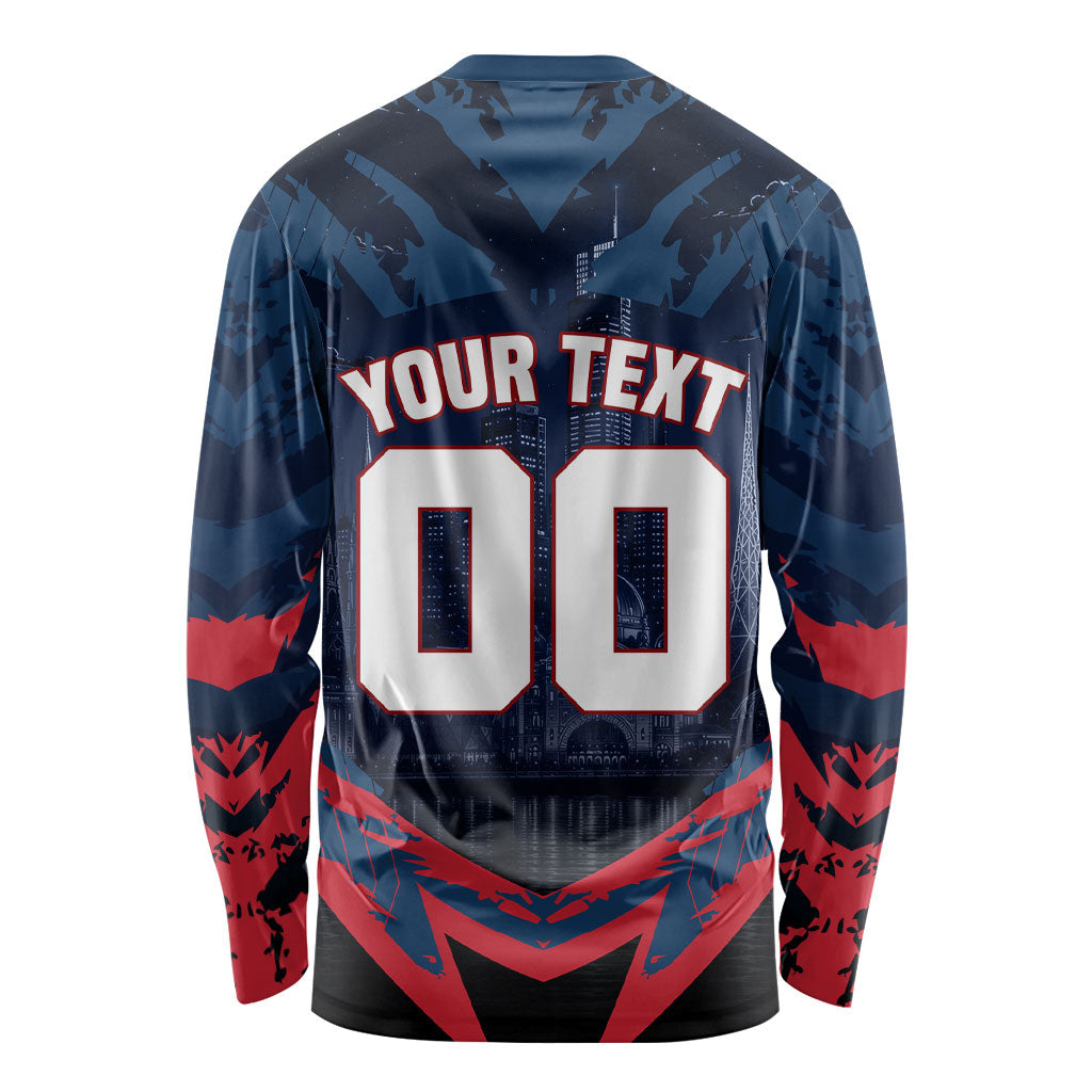Personalised Melbourne Demons Football Long Sleeve Shirt Fierce Devil Mascot 3D Grunge City Art