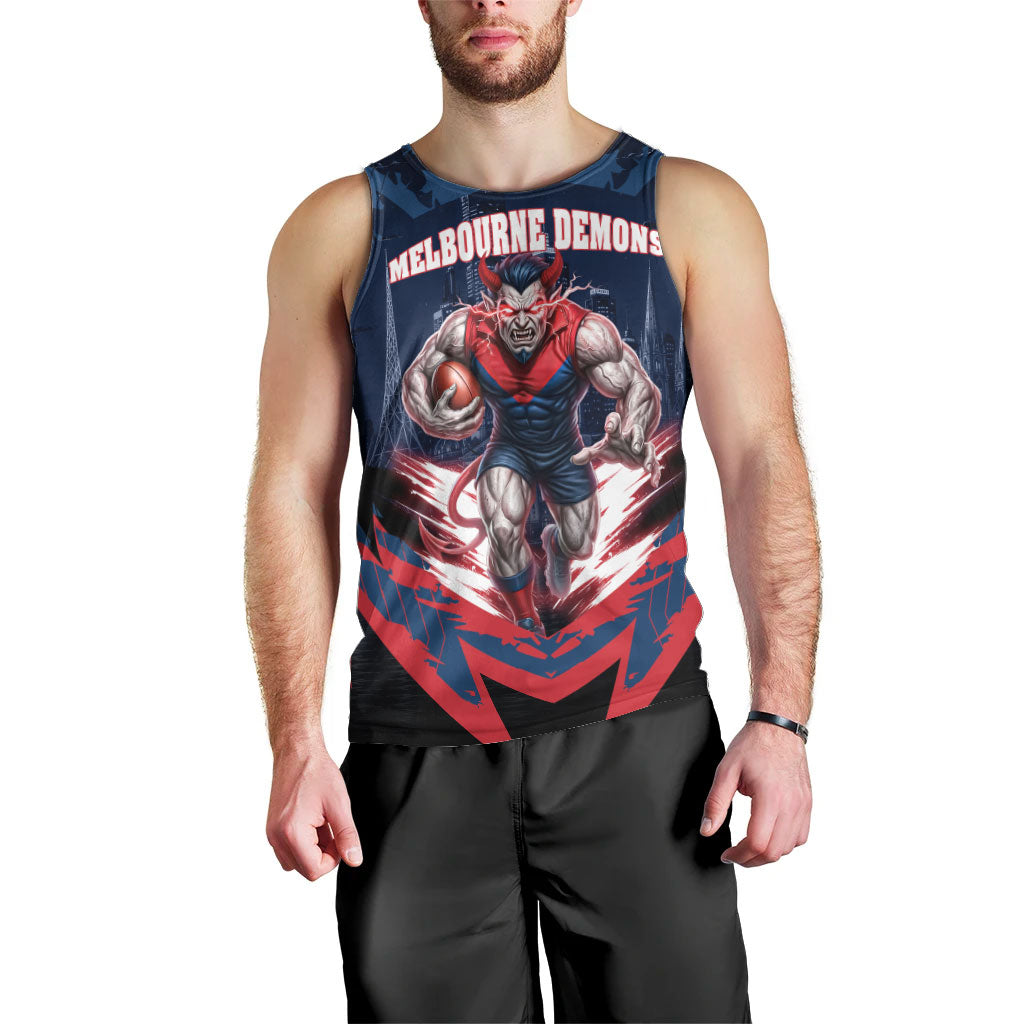 Personalised Melbourne Demons Football Men Tank Top Fierce Devil Mascot 3D Grunge City Art