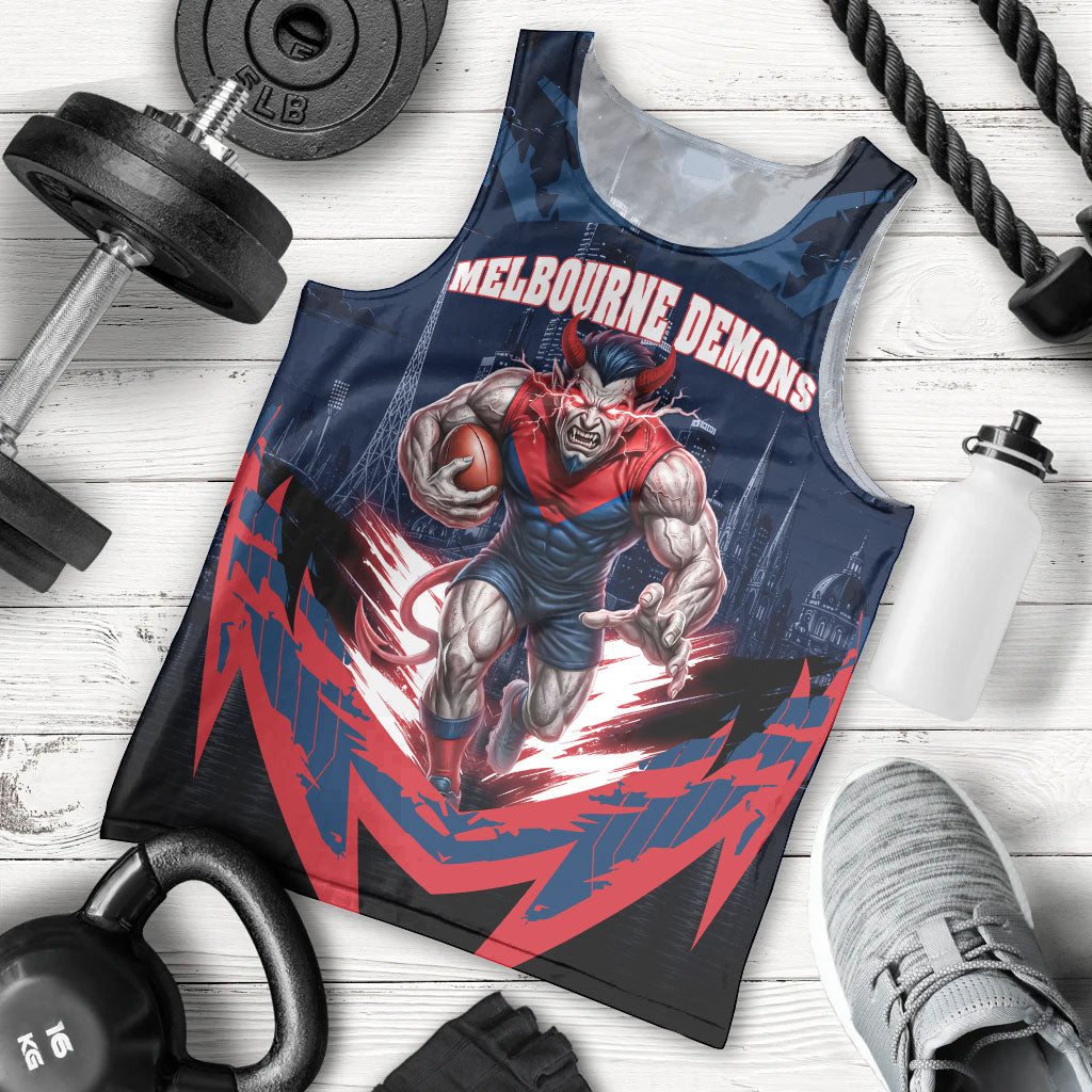 Personalised Melbourne Demons Football Men Tank Top Fierce Devil Mascot 3D Grunge City Art