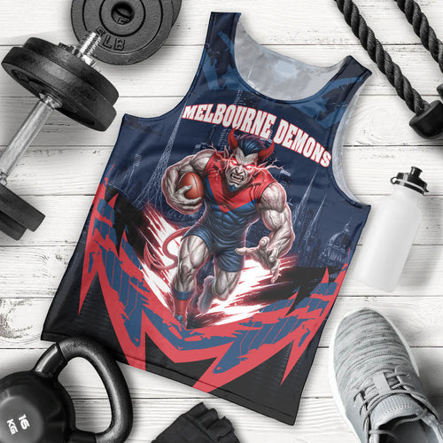 Personalised Melbourne Demons Football Men Tank Top Fierce Devil Mascot 3D Grunge City Art