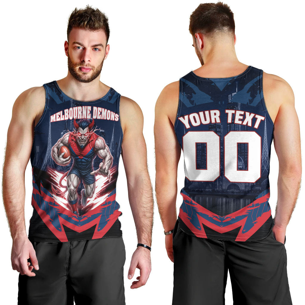 Personalised Melbourne Demons Football Men Tank Top Fierce Devil Mascot 3D Grunge City Art