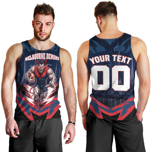 Personalised Melbourne Demons Football Men Tank Top Fierce Devil Mascot 3D Grunge City Art