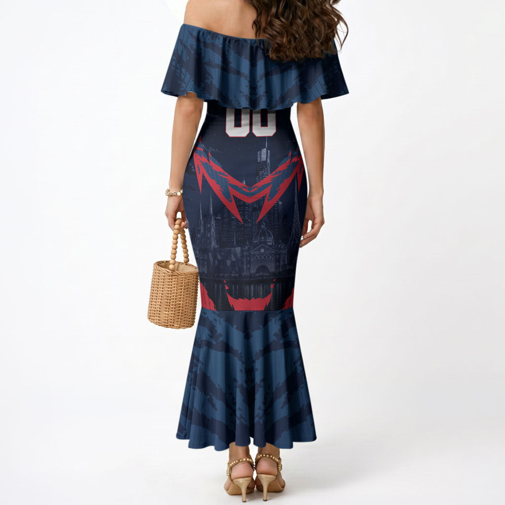 Personalised Melbourne Demons Football Mermaid Dress Fierce Devil Mascot 3D Grunge City Art