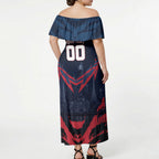 Personalised Melbourne Demons Football Off Shoulder Maxi Dress Fierce Devil Mascot 3D Grunge City Art
